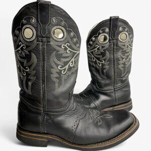 Potrero Leather Square Toe Black Embroidered Western Biker Cowboy Boots Men's 10